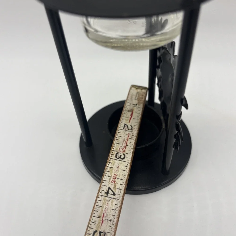 Vintage Celestial Sun Candle Holder & Oil Warmer Metal Bronze Finish Glass Top